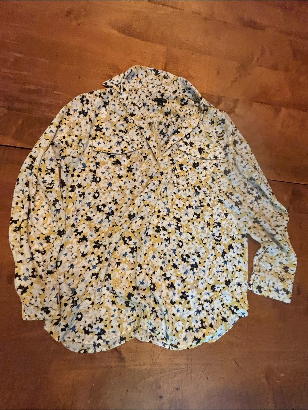 Ann Taylor Floral Button-Front Blouse - White, Yellow, Black